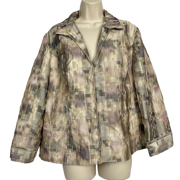 Chicos Blazer 2 Lightweight Matte Satin Gray Beige Pink Deconstructed Neutral - Picture 1 of 16